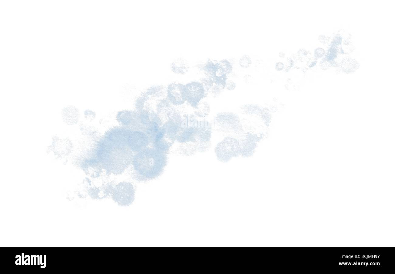 Abstrakte blaue Aquarellflecken, die an Tintenflecken oder Luftblasen erinnern. Traumhafte, durchscheinende Wasserstruktur für ätherische Hintergründe, von der Natur inspiriert Stockfoto
