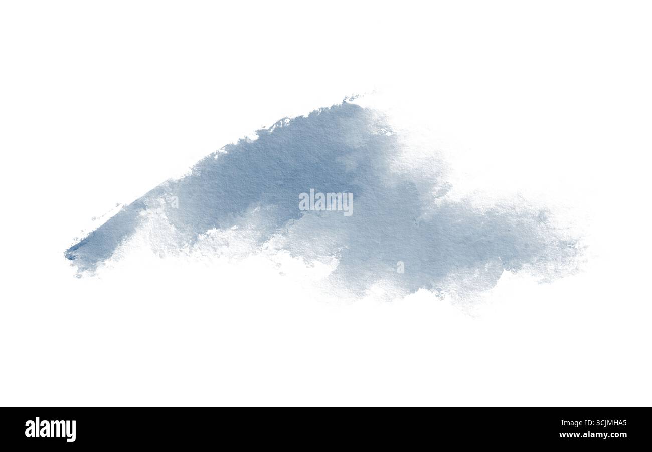 Weicher himmlischer Aquarellfleck mit organischen Kanten und natürlichem Pigmentfluss. Traumhafte, durchscheinende Textur der Berge für ätherische Hintergründe Stockfoto