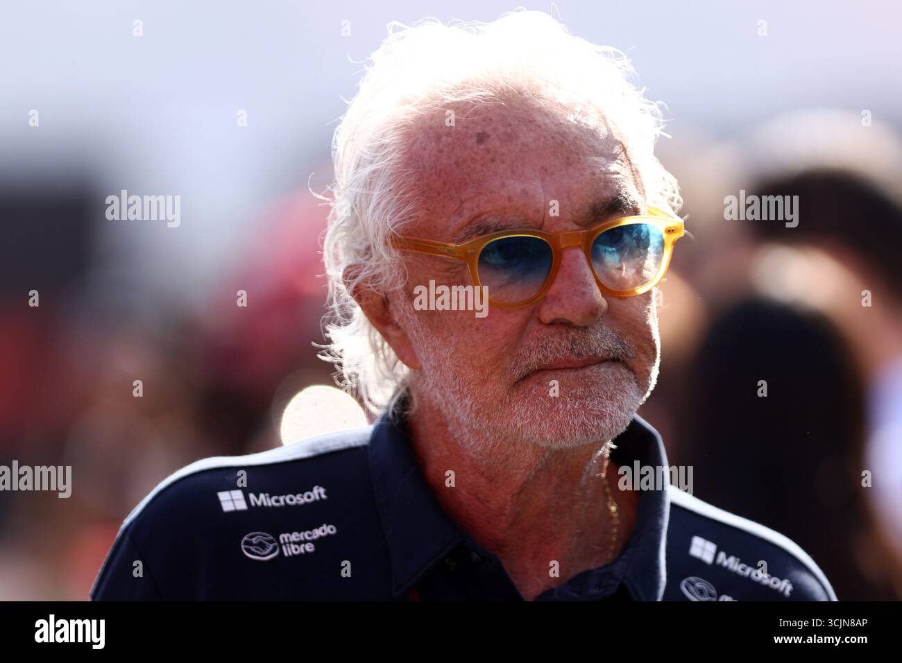 Flavio Briatore von der Formel 1 der Alpen blickt vor dem Formel-1-Formel-1-Rennen auf dem Autodromo Nazionale am 7. September 2025 in Monza, Italien. Quelle: Marco Canoniero/Alamy Live News Stockfoto