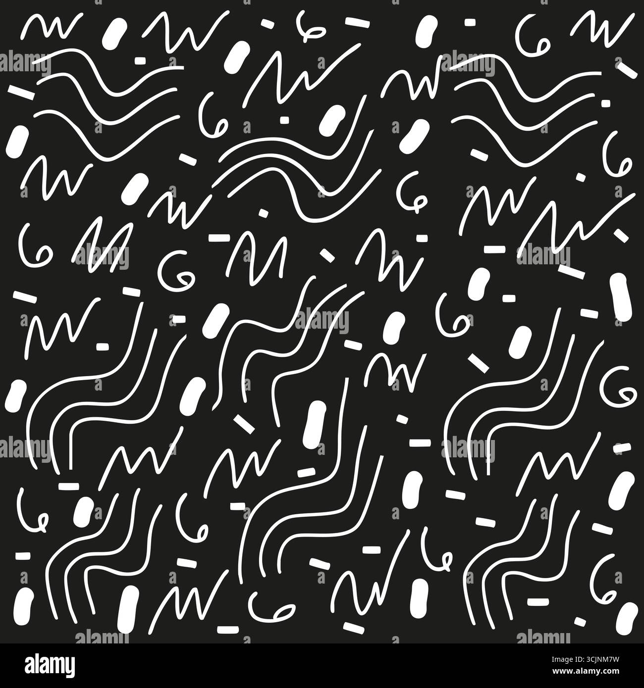 Abstrakte Schwarzweiß-Muster mit Doodles und geometrischen Formen auf blauem Hintergrund Vektor-Illustration Stock Vektor