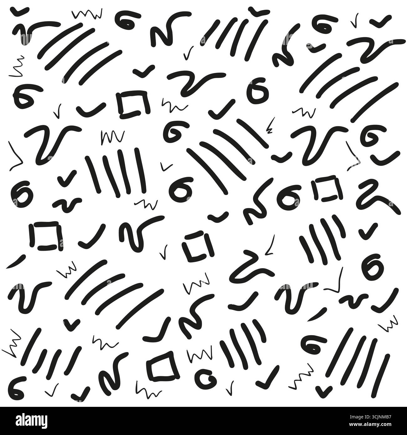 Abstrakte Schwarzweiß-Muster mit Doodles und geometrischen Formen auf blauem Hintergrund Vektor-Illustration Stock Vektor