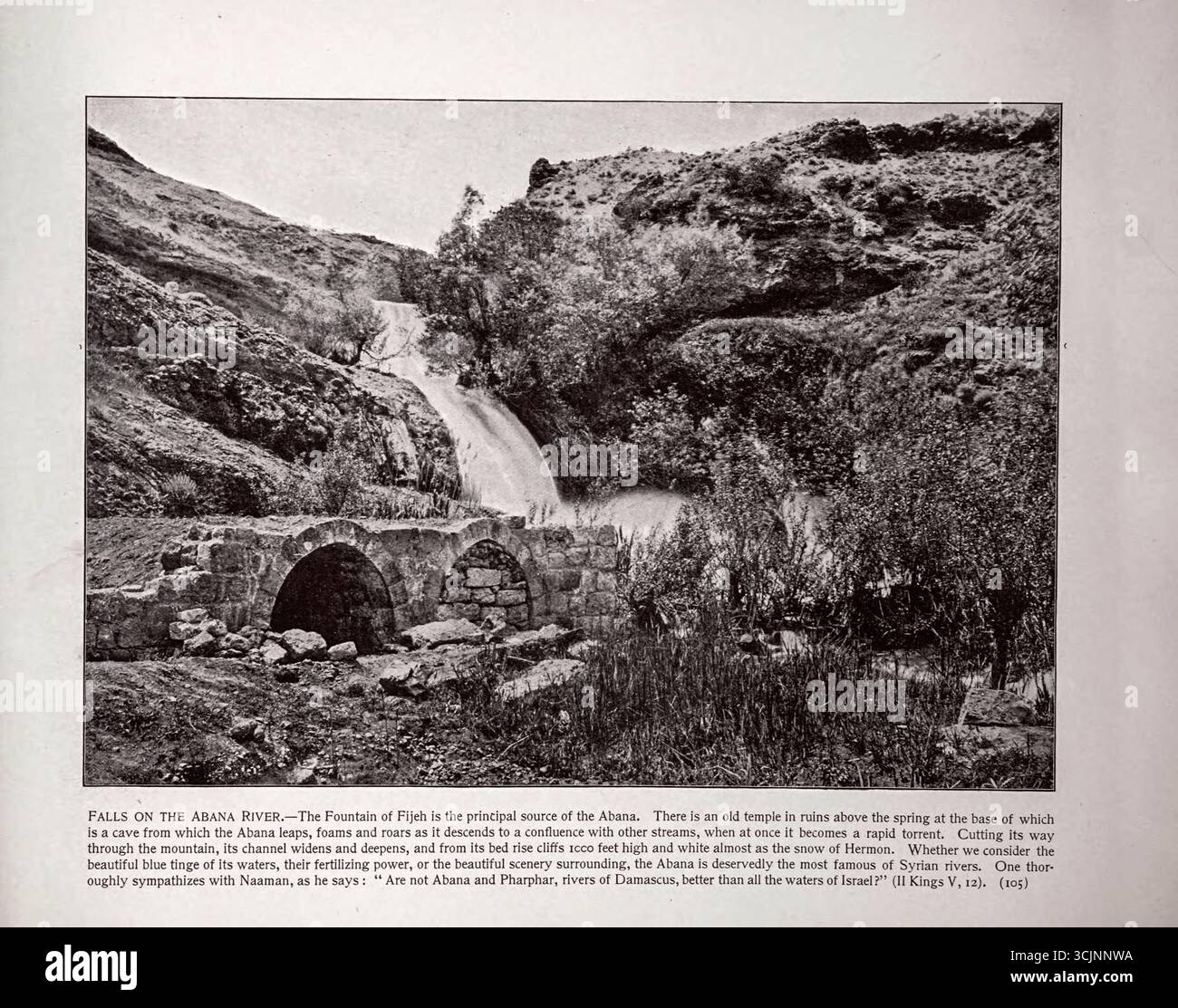 Der Abana River fällt von den Fotografien des Heiligen Landes. Eine komplette Tour durch Palästina. Ein fotografisches Panorama heiliger Geschichte. Veröffentlichungsdatum 1894 Stockfoto