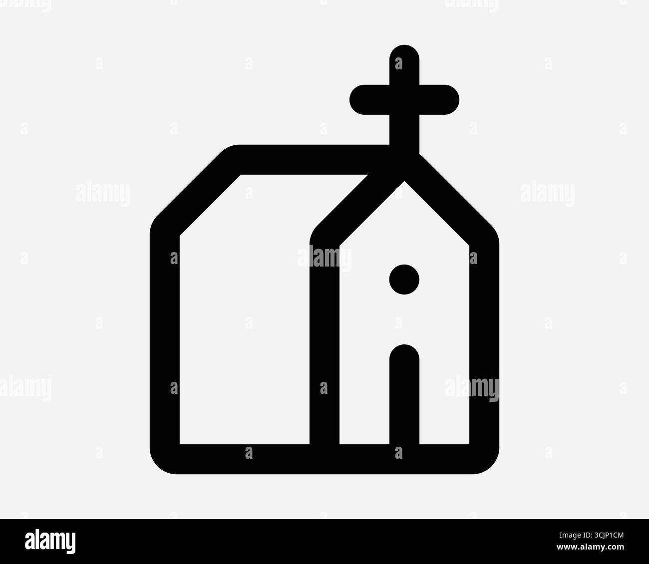 Symbol Der Kirchenbaulinie. Grafisches Symbol einer christlichen Religionsstruktur mit Kreuz. Ein religiöser spiritueller Ort für die christliche Gemeinschaft Stock Vektor