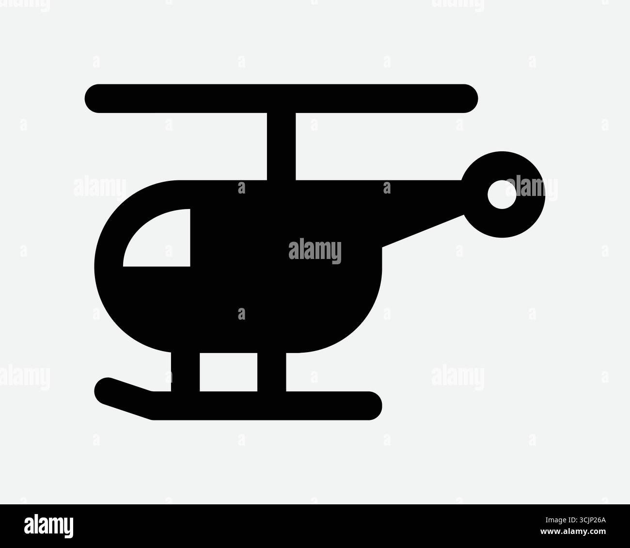 Flugzeughubschrauber Symbol. Schwarzes grafisches Clipart eines Hubschraubers für Such- und Rettungs- oder Militärflugzeuge. Luftfahrt Fliege Notarmee Symbol Stock Vektor