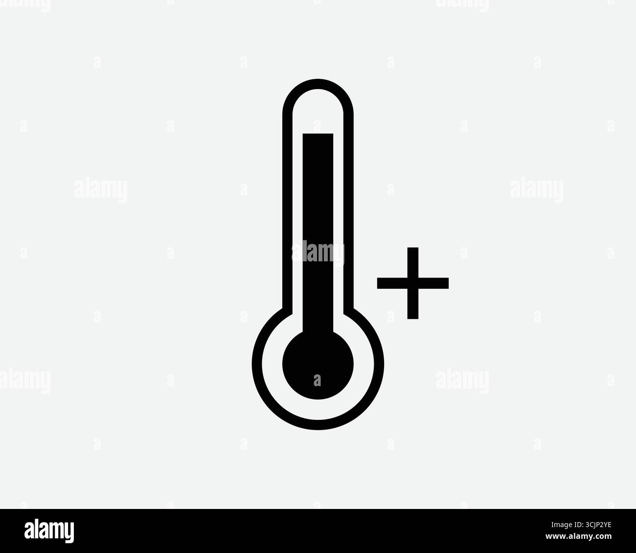 Temperatursymbol erhöhen Thermometer mit Pluszeichen nach oben Erwärmen. Messwerkzeug zur Messung der globalen Erwärmung oder des hohen und zunehmenden heißen Fiebers Stock Vektor