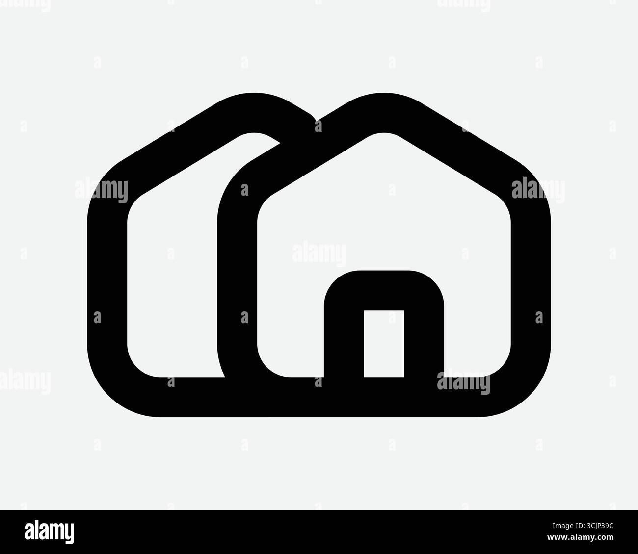 Two House Neighbour Line Symbol für Wohneigentum Estate Doppelhaus. Grafische Umrisse Architektur Gebäudedesign mit Tür und Dach des Wohngebäudes u Stock Vektor