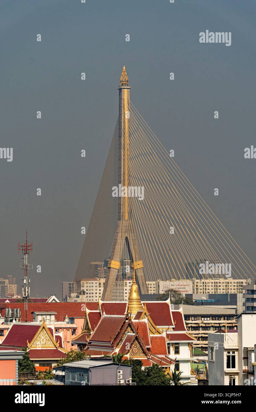 Luftverschmutzung, Smog, Rama VIII Cable Bridge, Bangkok, Thailand, Asien, Stockfoto