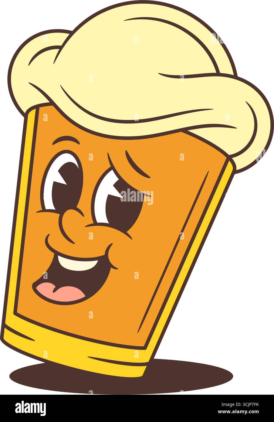 Helles und fröhliches Comic-Maskottchen eines gelben Bierglases mit einem großen Schaumkopf, der glücklich lächelt. Perfekt für Logos, Festivals, Bars und lustige Design-Profis Stock Vektor