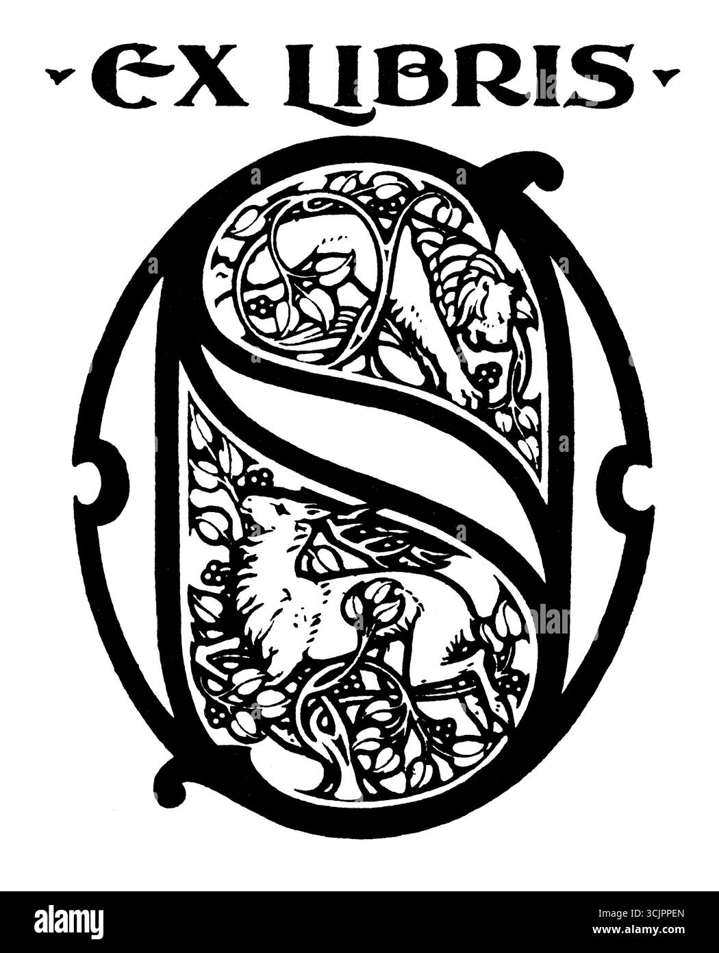1906 OS Initialen Monogramm Tiermotiv persönliche Heftplatte des deutschen Malers und Designers Oskar Schlemmer Stockfoto