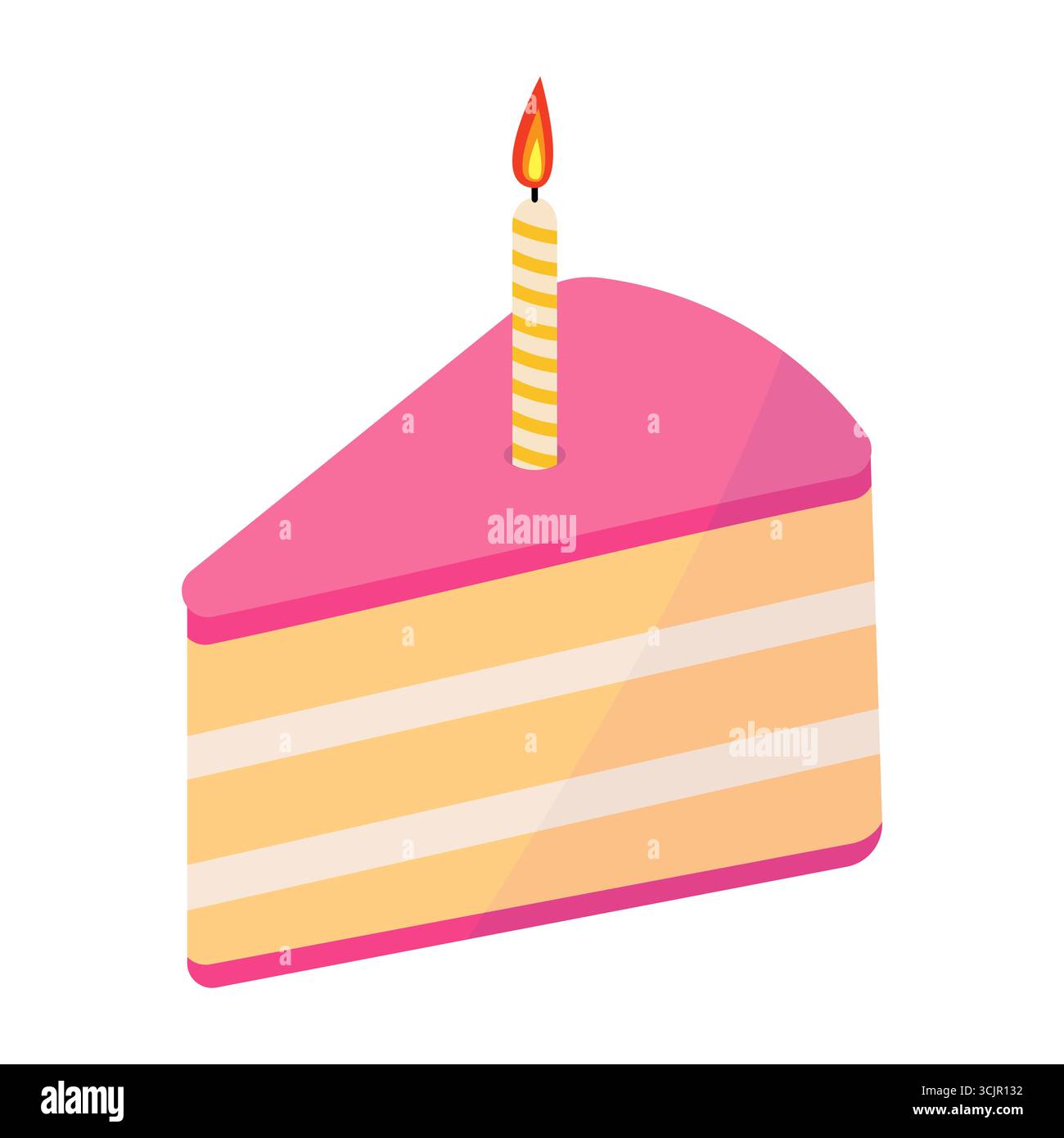 Geburtstagskuchenscheibe mit Kerze. Perfekt für Partyeinladungen, Grußkarten, Weihnachtsdekorationen oder Designs zu Geburtstagen und Jahrestagen. Stock Vektor