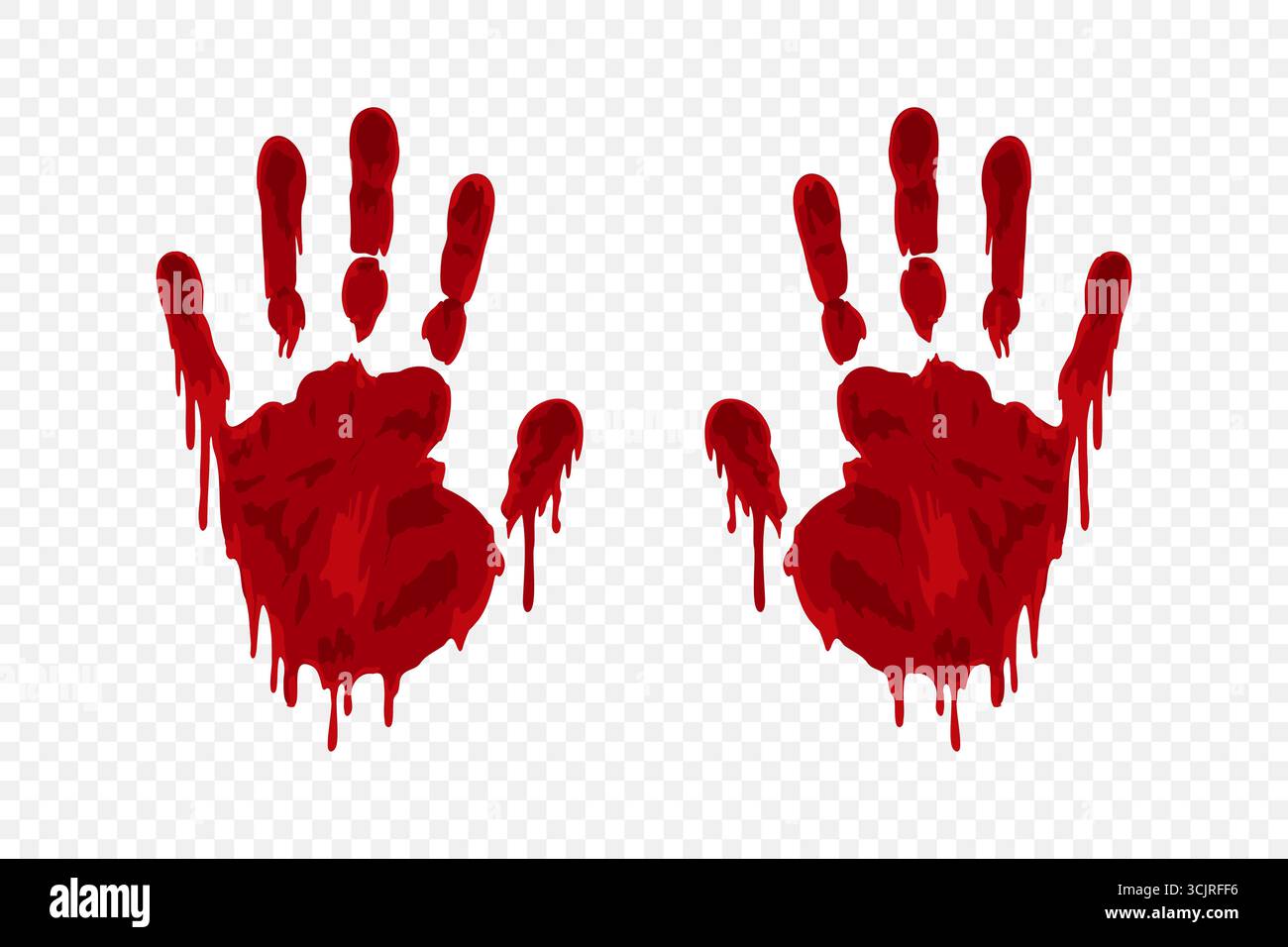 Rote Blutabdrücke mit Tropfen im Cartoon-Stil. Transparenter Hintergrund Stock Vektor