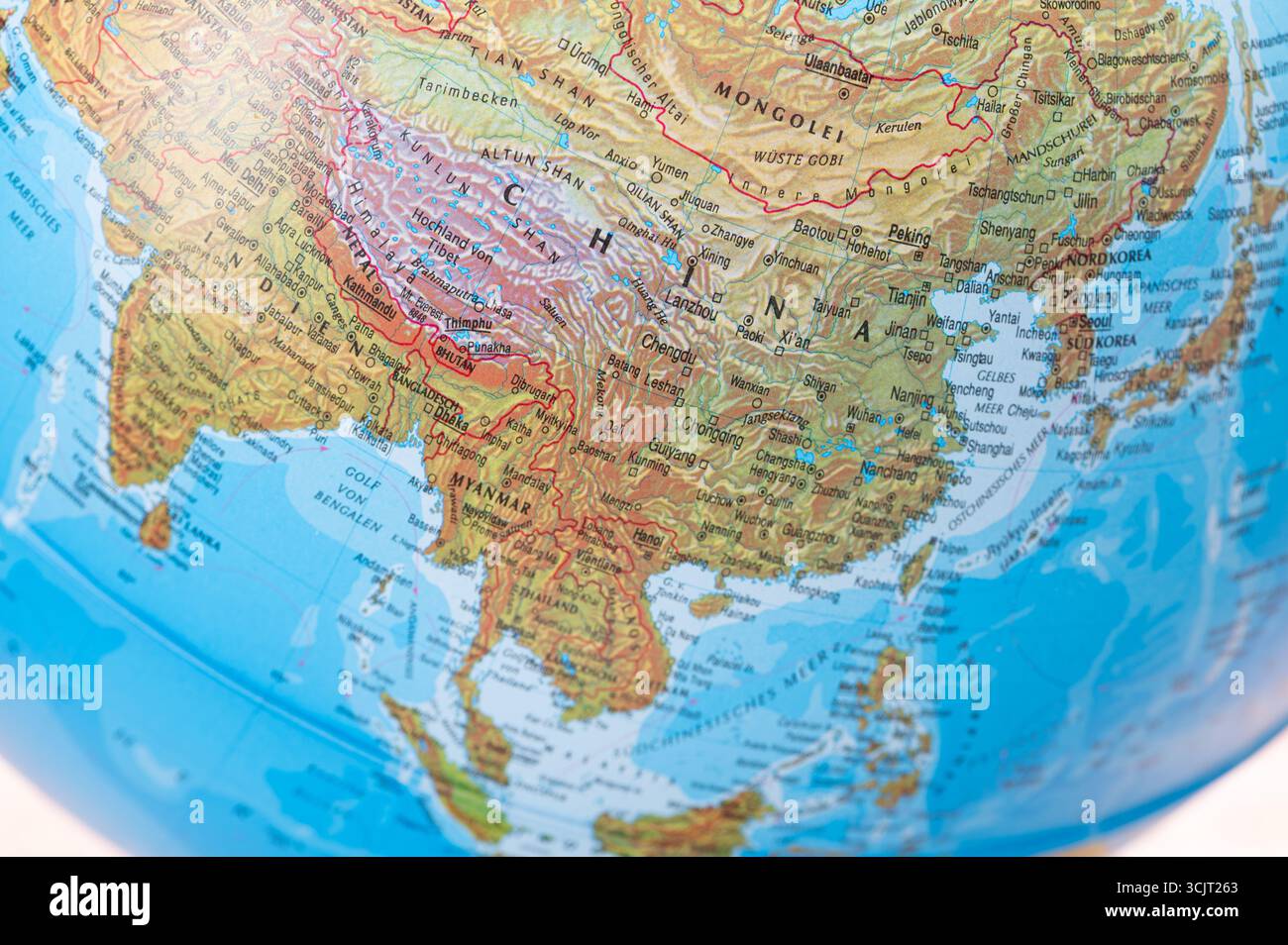 Die geographischen Merkmale Asiens und Chinas. Stockfoto