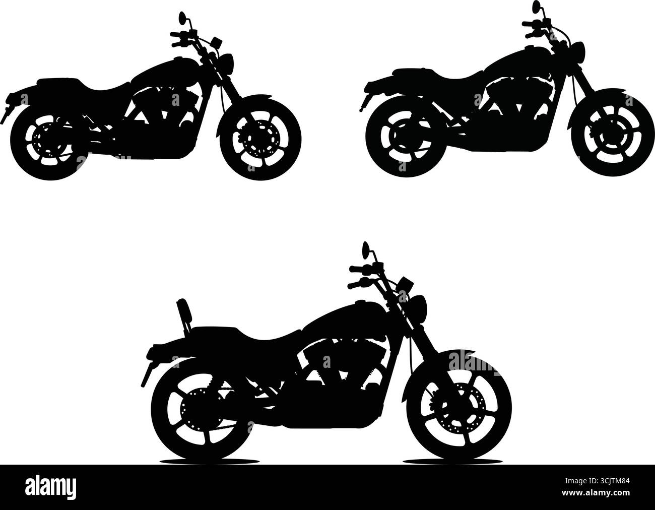 Schwarz-weiß-Vektor-Grafik Set mit drei Motorrad-Silhouetten Stock Vektor