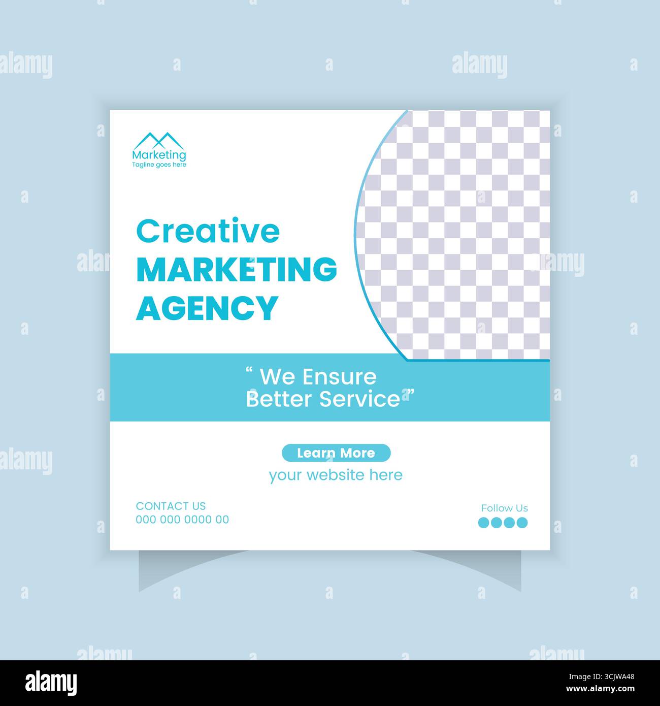 Moderne, kreative Marketingagentur Social-Media-Postvorlage mit blauen Akzenten und Platzhalterbild Stock Vektor