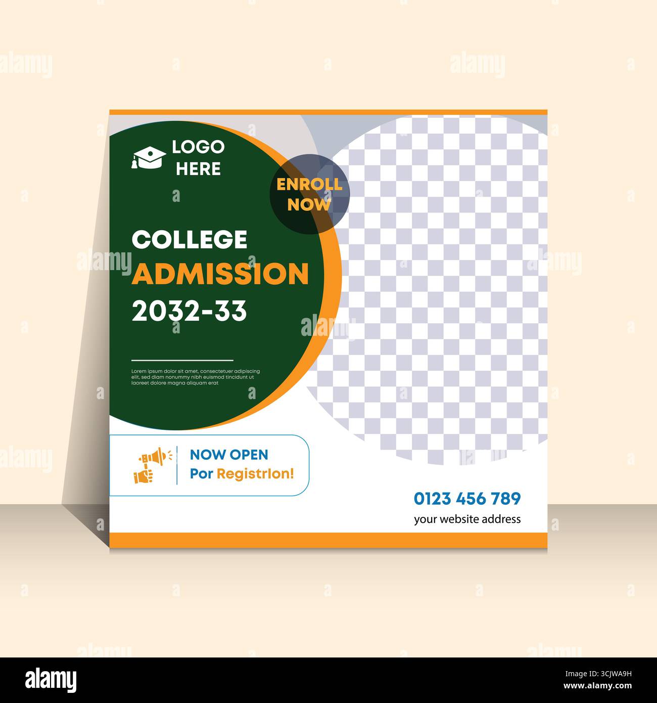 Hochschulzugang 2032-33 Postgrafik in sozialen Medien für Bildungseinrichtungen Stock Vektor