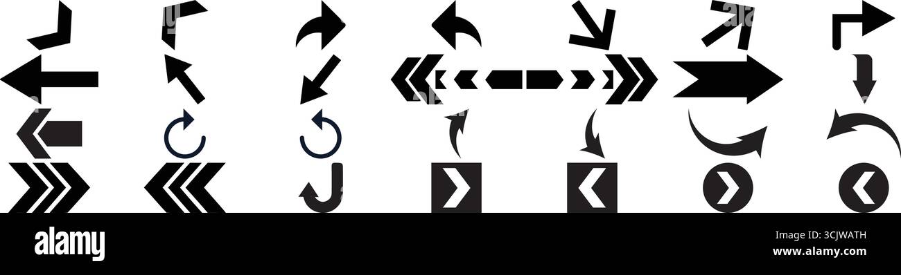 Pfeile und Richtungsmarkierungen für Navigation und Pfadsteuerung Stock Vektor