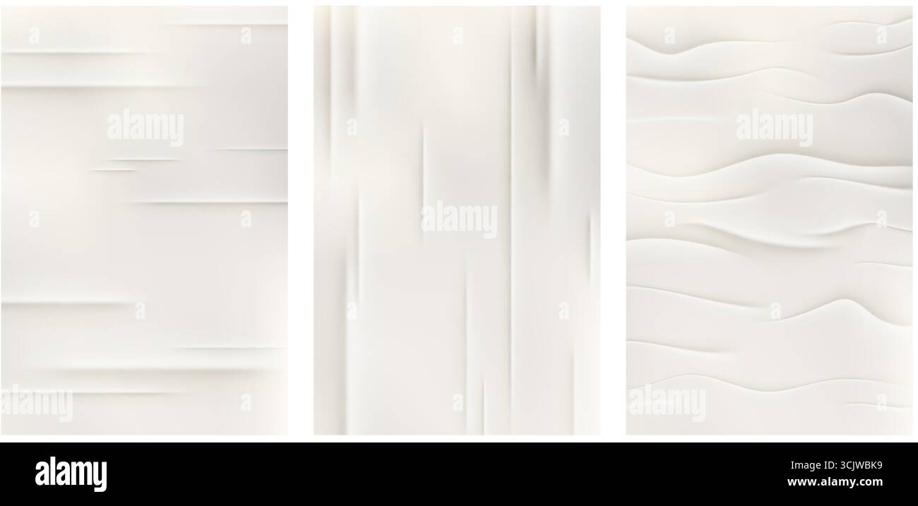 Weißes Papierblatt für Modell. Verklebte nasse Rohlinge mit Falten und Falten. Textur mit Aufklebereffekt. Gefaltete Seiten für Flyer-Menü und Banner. Vektor Stock Vektor