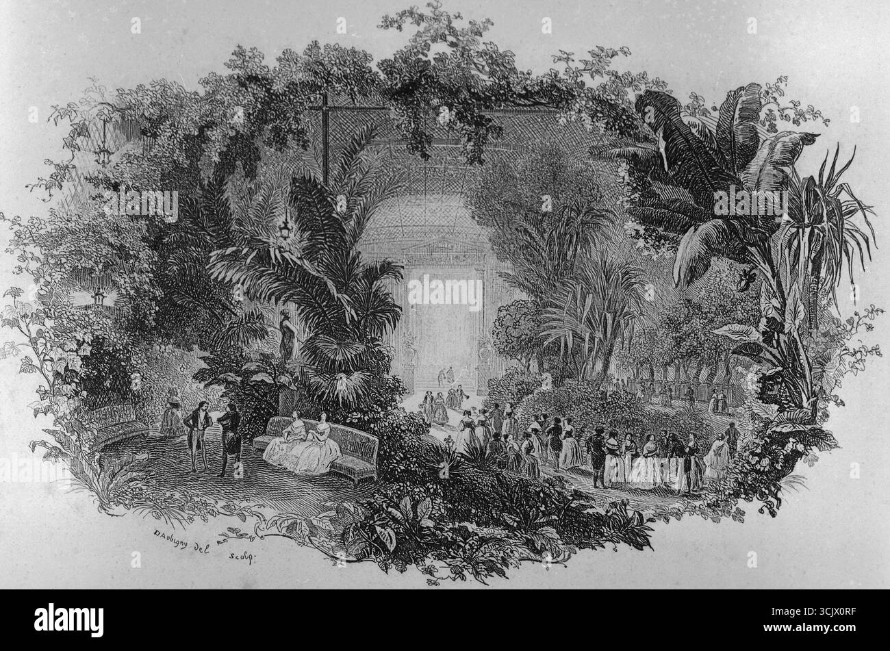 Wintergarten, Illustration des französischen Künstlers Daubigny, 1840er Jahre Stockfoto