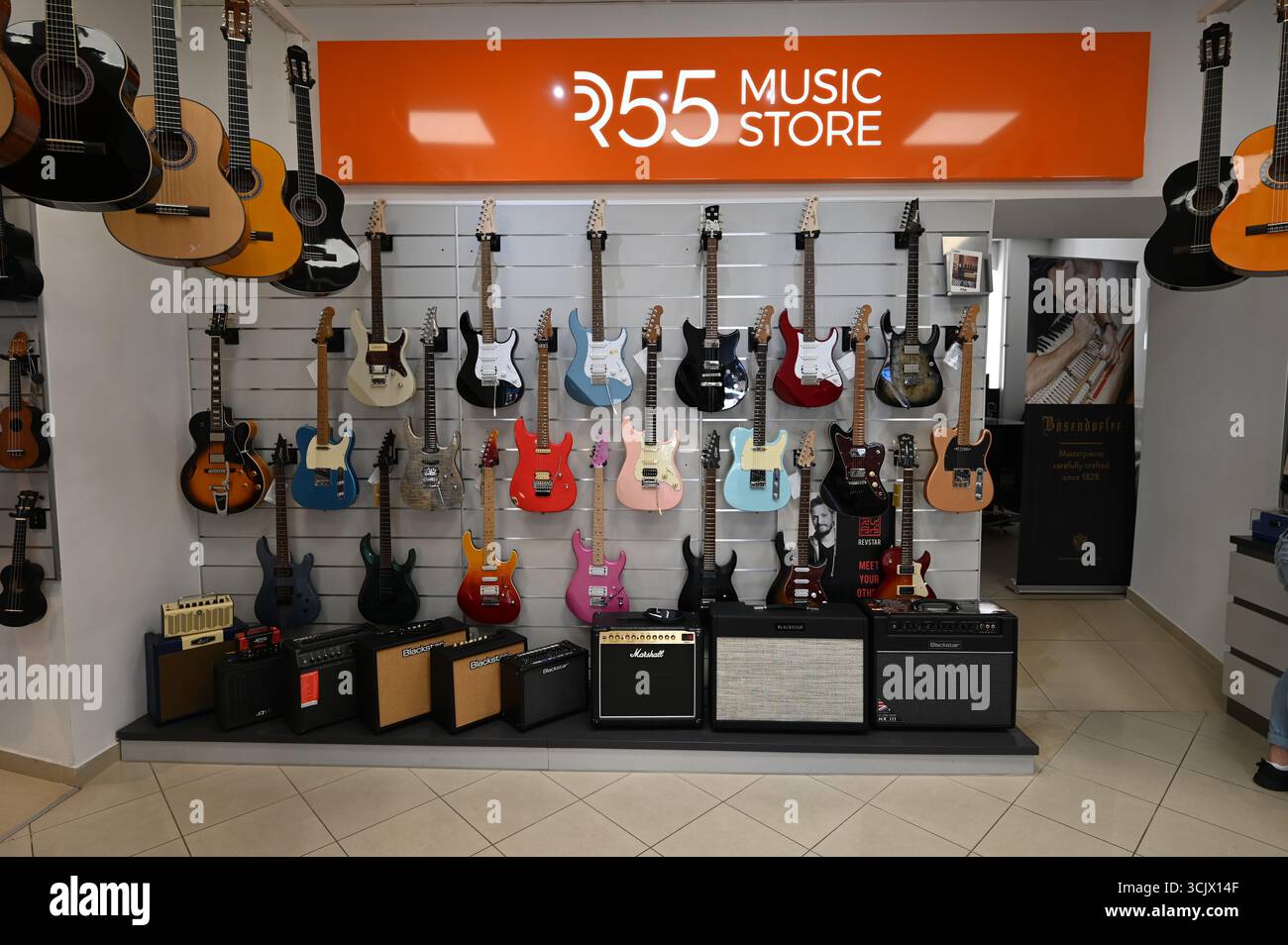 Musikgeschäft in Budapest, Ungarn. Stockfoto