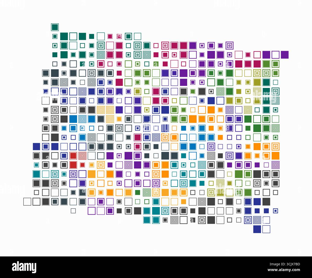 Colorado, die Form des staatlichen Gebäudes aus farbigen Zellen. Digitale Karte des Colorado auf weißem Hintergrund. Große quadratische Blöcke. Stock Vektor