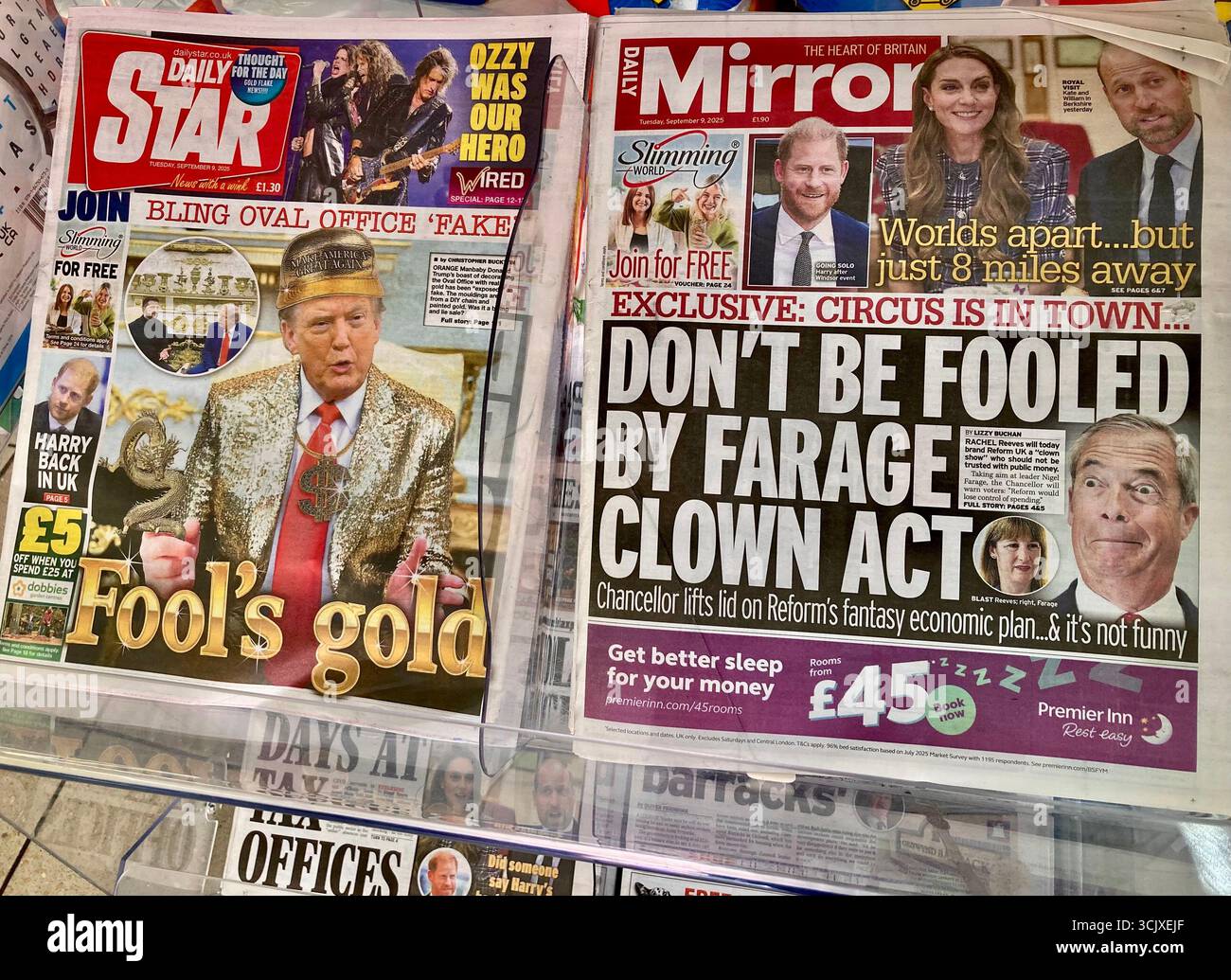 Eine arbeitsfreundliche britische Zeitung bezweifelt den Wirtschaftsplan von Nigel Farage Stockfoto