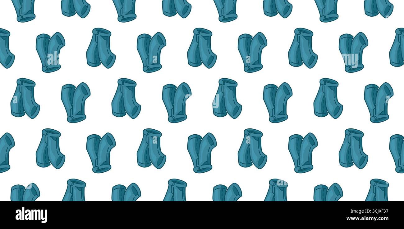 Nahtloses Design der Jeans in Zeichentrickblau. Nahtloses Muster der Jeans in Zeichentrickblau im flachen Stil auf weißem Hintergrund. Stock Vektor