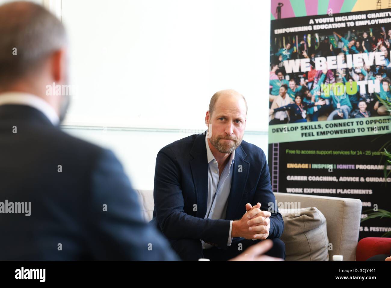 Der Prinz von Wales während eines Besuchs bei Spiral Skills in Lambeth, Süd-London, das von seiner Obdachlosigkeit-Initiative Homewards finanziert wurde. Bilddatum: Dienstag, 9. September 2025. Stockfoto