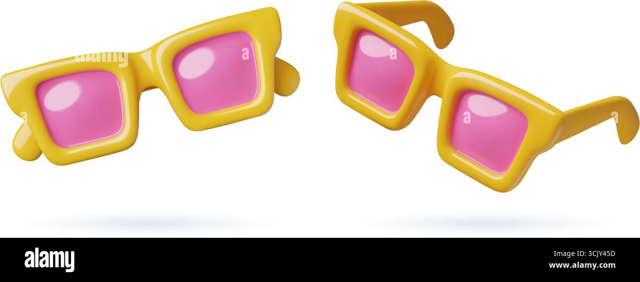 Gelbe Sonnenbrille 3D realistische Sommer Mode Illustrationen Set Stock Vektor
