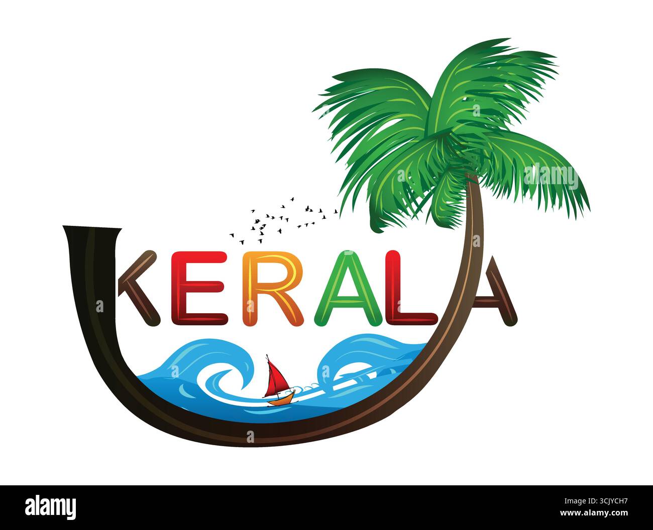 Gottes eigenes Land Onam Feiern Kerala Typografie Vektor Bilder Kerala Sommer natürliche Illustration Texteffekt PNG Stock Vektor