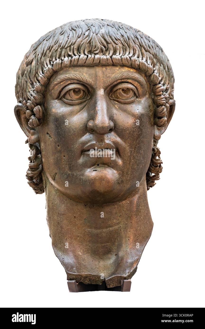 Die kolossalen Bronzekopf von Konstantin dem Großen im Palazzo dei Conservatori, Teil der Kapitolinischen Museen, Rom, Italien. Stockfoto