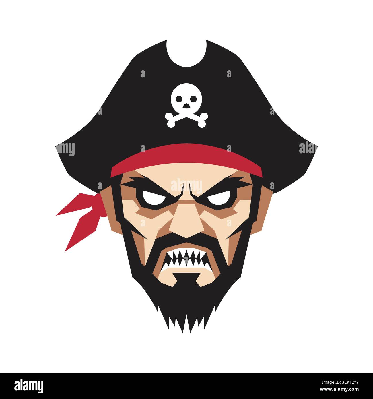 Vektorkunst des wütenden Piratenkopfes auf weißem Hintergrund Stock Vektor