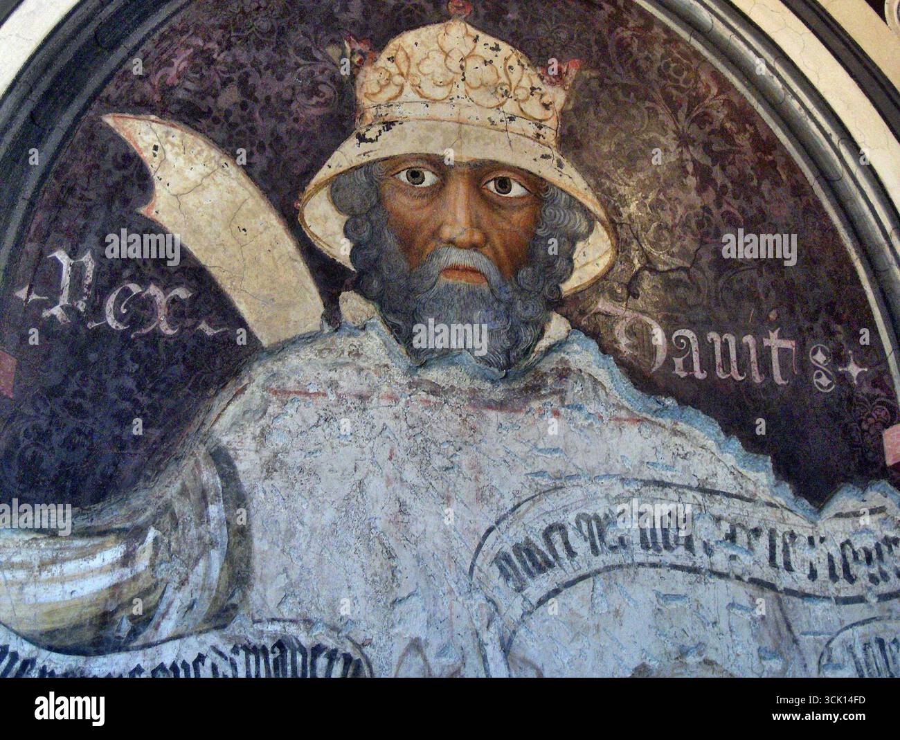 "König David" einer der neun Worthies, die die ideale der Ritterlichkeit verkörpern sollen, Fresko im Korridor, Trinci Palace, Foligno, Italien Quelle Stockfoto