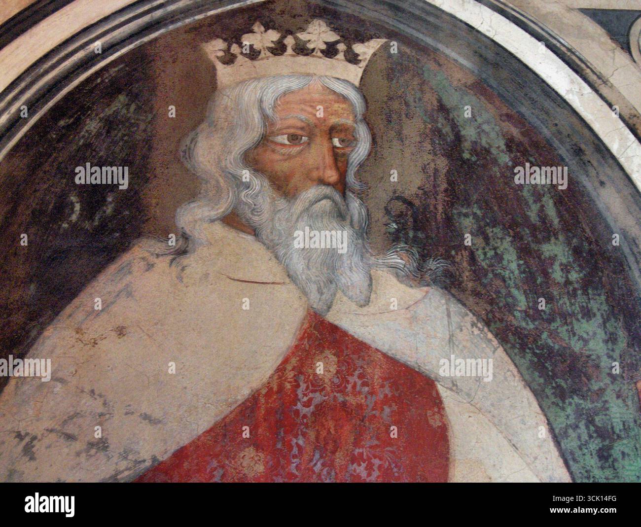 Karls großer, einer der neun Worthies, die die ideale der Ritterlichkeit verkörpern sollen; Fresko im Korridor, Trinci-Palast, Foligno, Italien Stockfoto