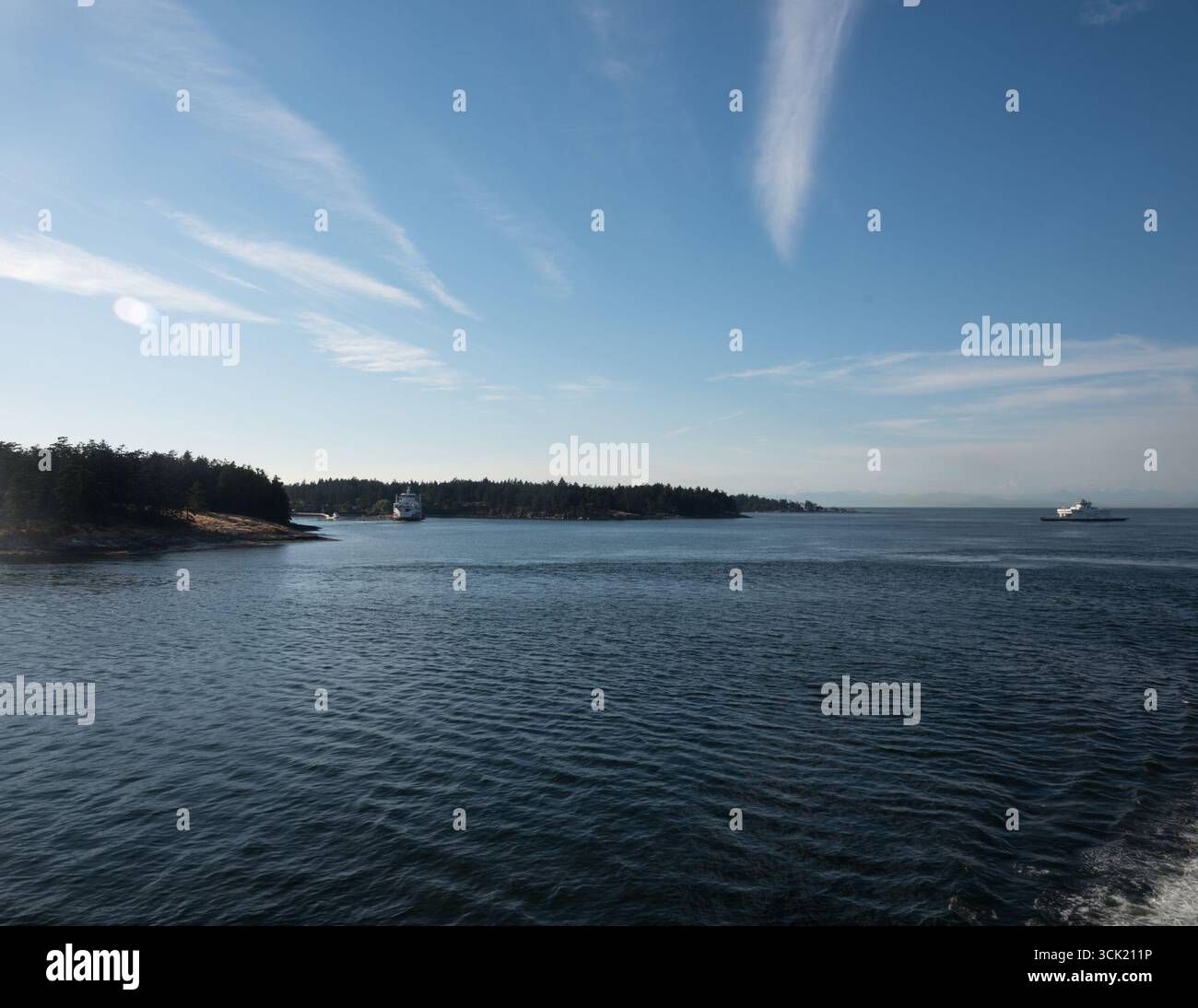 Die Königin von Cumberland wartet darauf, dass der Salish Eagle die Docks auf Galiano Island, BC, Kanada, räumt. Beide Fähren sind BC. Stockfoto