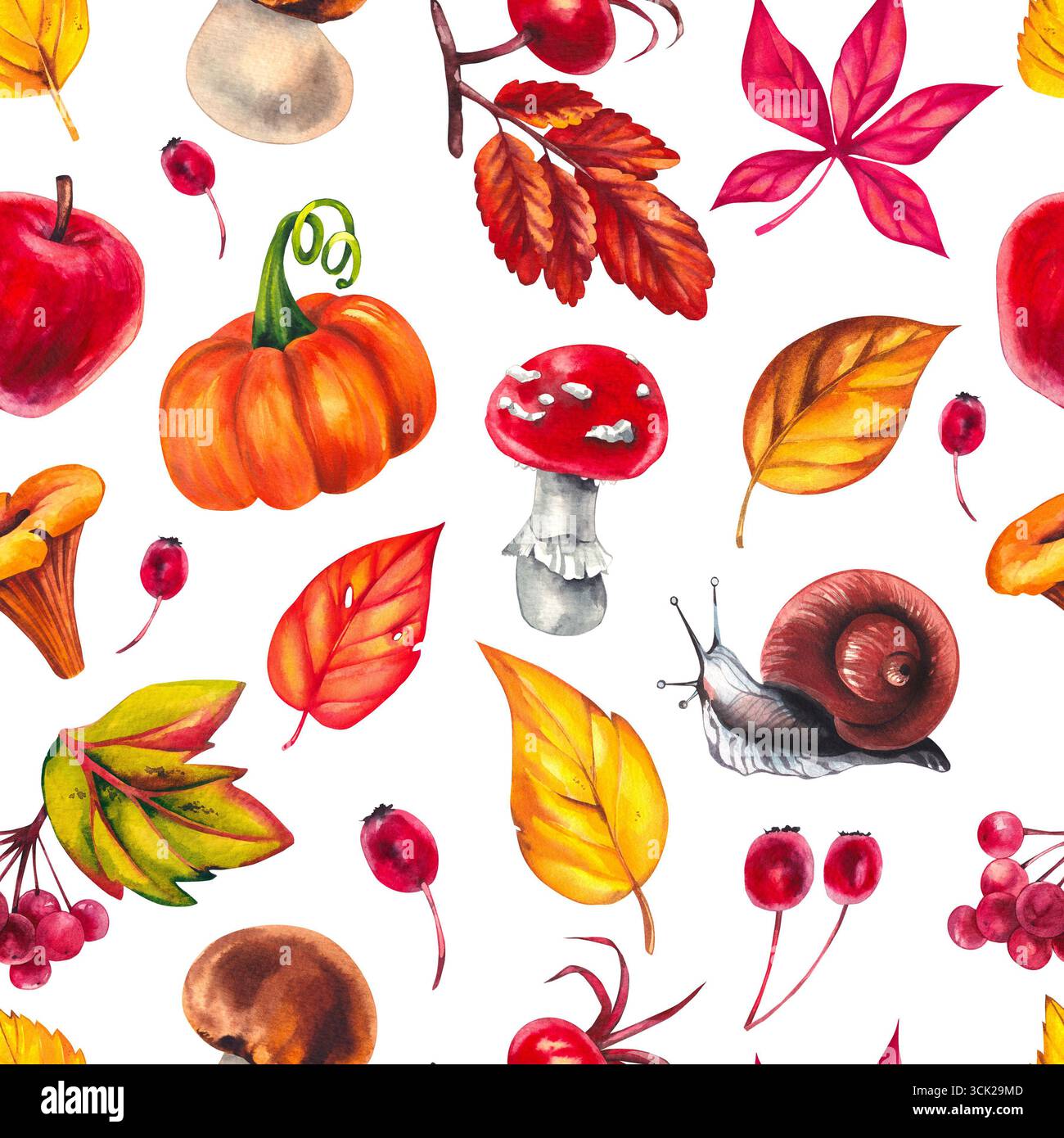 Nahtloses Muster mit Blattblüten im Herbst. Perfekt für Heimwerkerprojekte, Karten, Einladungen, Poster, Scrapbooking, Branding und Verpackung für Stockfoto