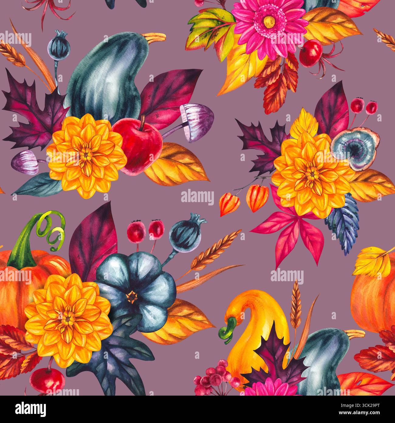 Nahtloses Muster mit Blattblüten im Herbst. Perfekt für Heimwerkerprojekte, Karten, Einladungen, Poster, Scrapbooking, Branding und Verpackung für Stockfoto