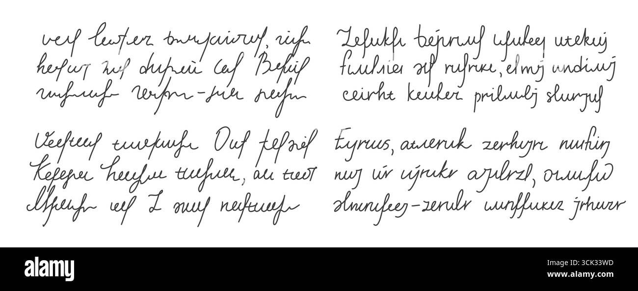 Handgeschriebener Text mit kursivem Stil für Tagebucheinträge und persönliche Korrespondenz. Fließende Schrift authentischer handschriftlicher Kommunikation mit organischen Tintenstrichen und Letterformen. Stock Vektor