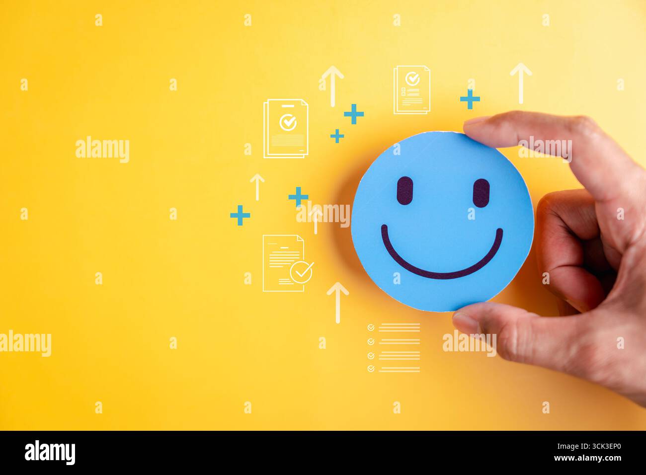 Erholung der psychischen Gesundheit, lächelndes Gesicht emotionales Wohlbefinden, positive Einstellung, persönliches Wachstum, Stressabbau und geistige Selbstversorgung. Stockfoto