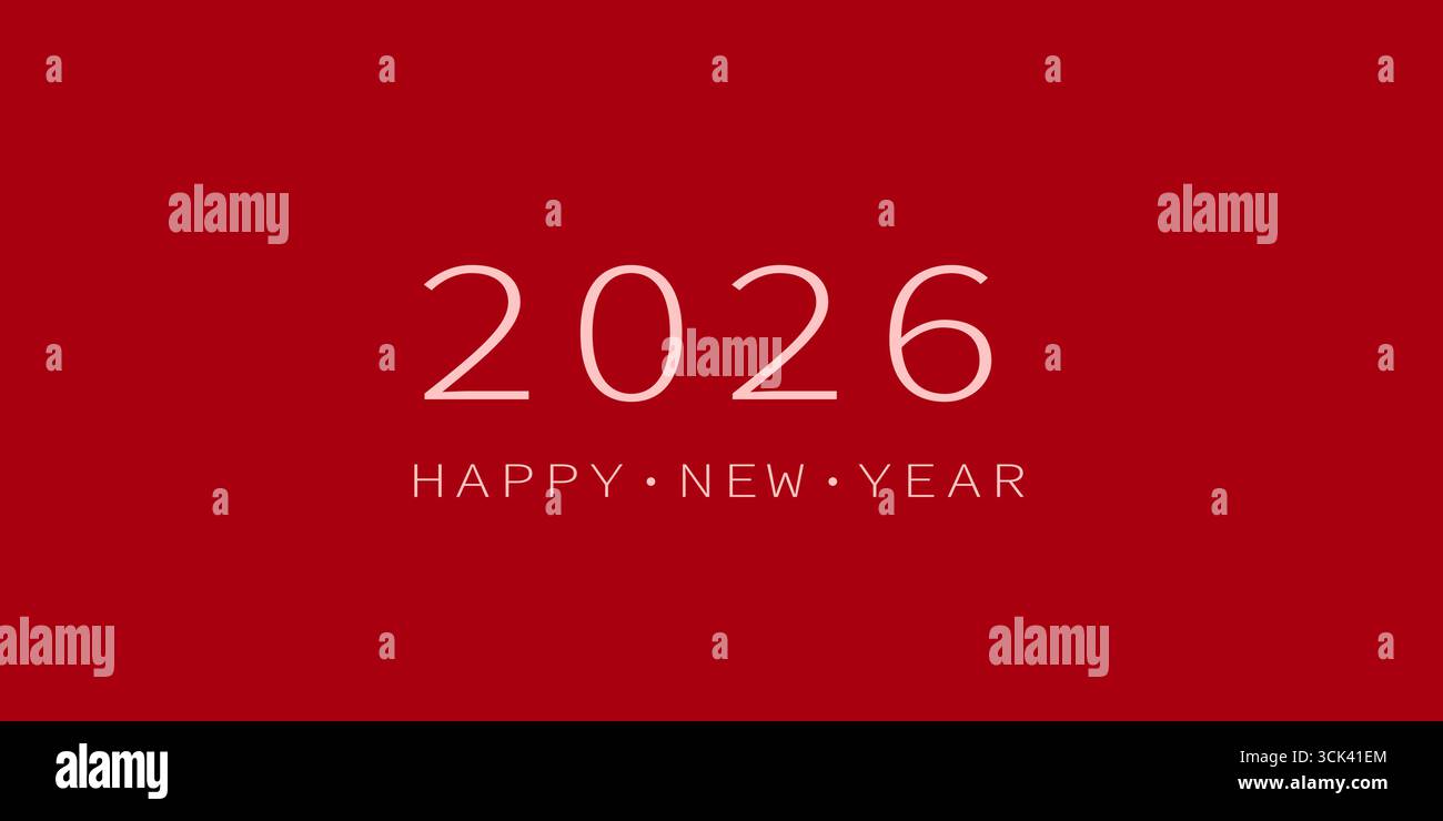 Hintergrund des Neujahrs. Happy New Year 2026 auf rotem Hintergrund. Stock Vektor