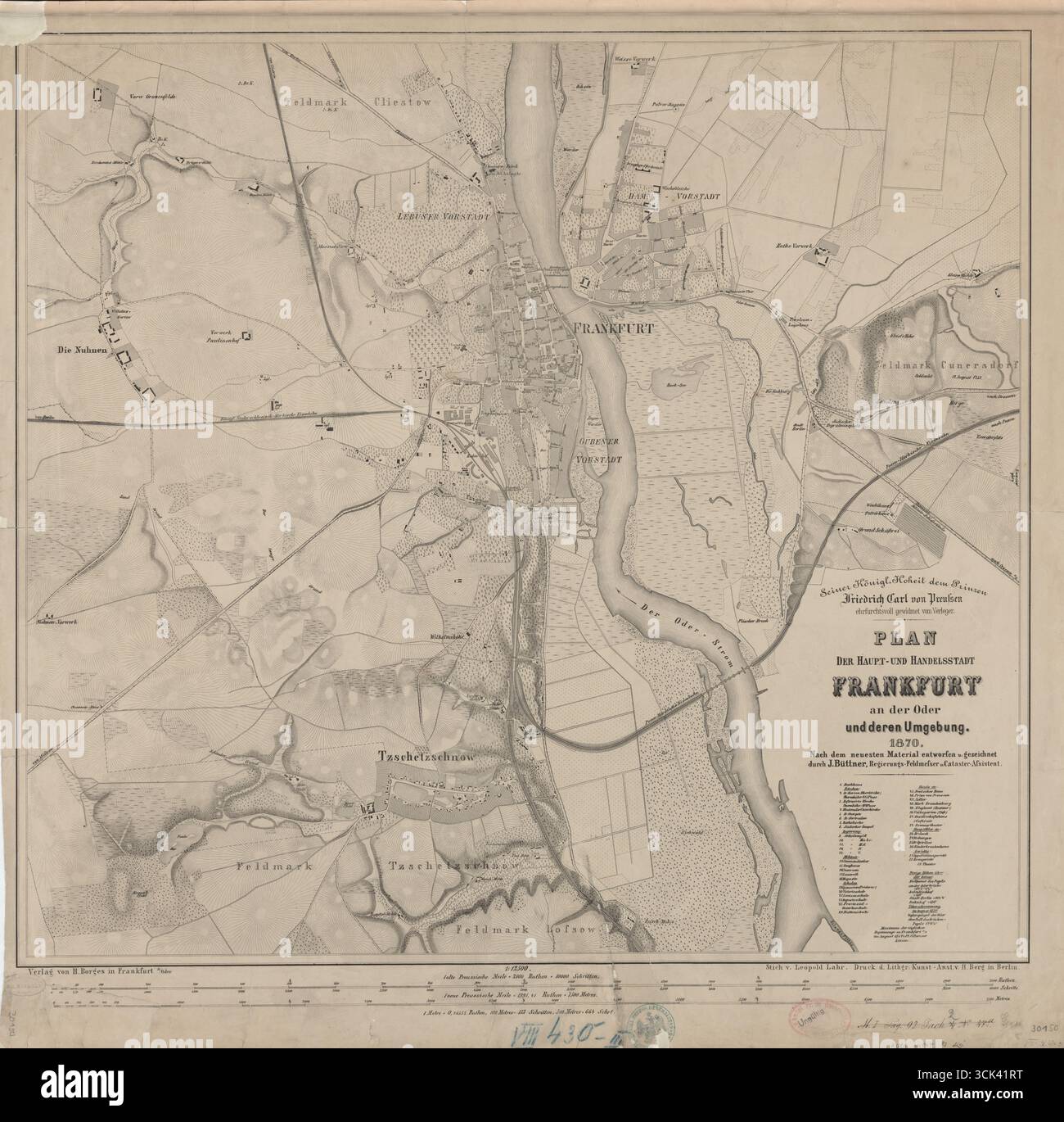 Frankfurt an der oder Karte, Frankfurt an der oder Print, Frankfurt Download, Frankfurt an der oder Poster, Frankfurt City, Deutschland Karte, Deutschland, 1870 Stockfoto