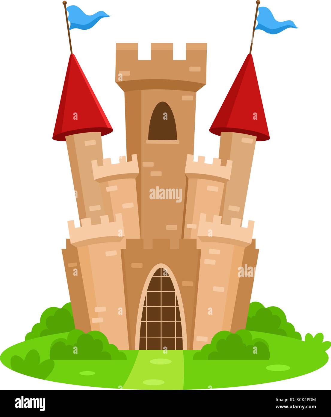 Cartoon Prince Castle. Vektorabbildung Flache Konstruktion Isoliert Auf Transparentem Hintergrund Stock Vektor