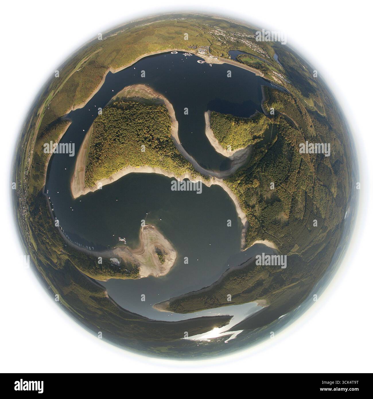 Luftaufnahme, Niedrigwasser, Stausee, Rurstausee, Nationalpark Eifel, Dueren, Eifel, Nordrhein-Westfalen, Deutschland, Europa, Vogelperspektive, aus der Luft p Stockfoto