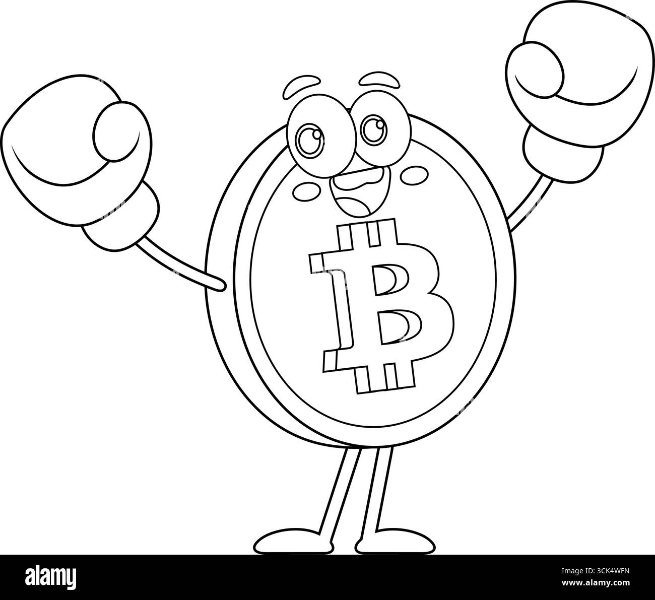 Die Happy Bitcoin Cartoon Boxerhandschuhe Feiern Den Sieg. Handgezeichnete Vektor-Illustration Isoliert Auf Transparentem Hintergrund Stock Vektor