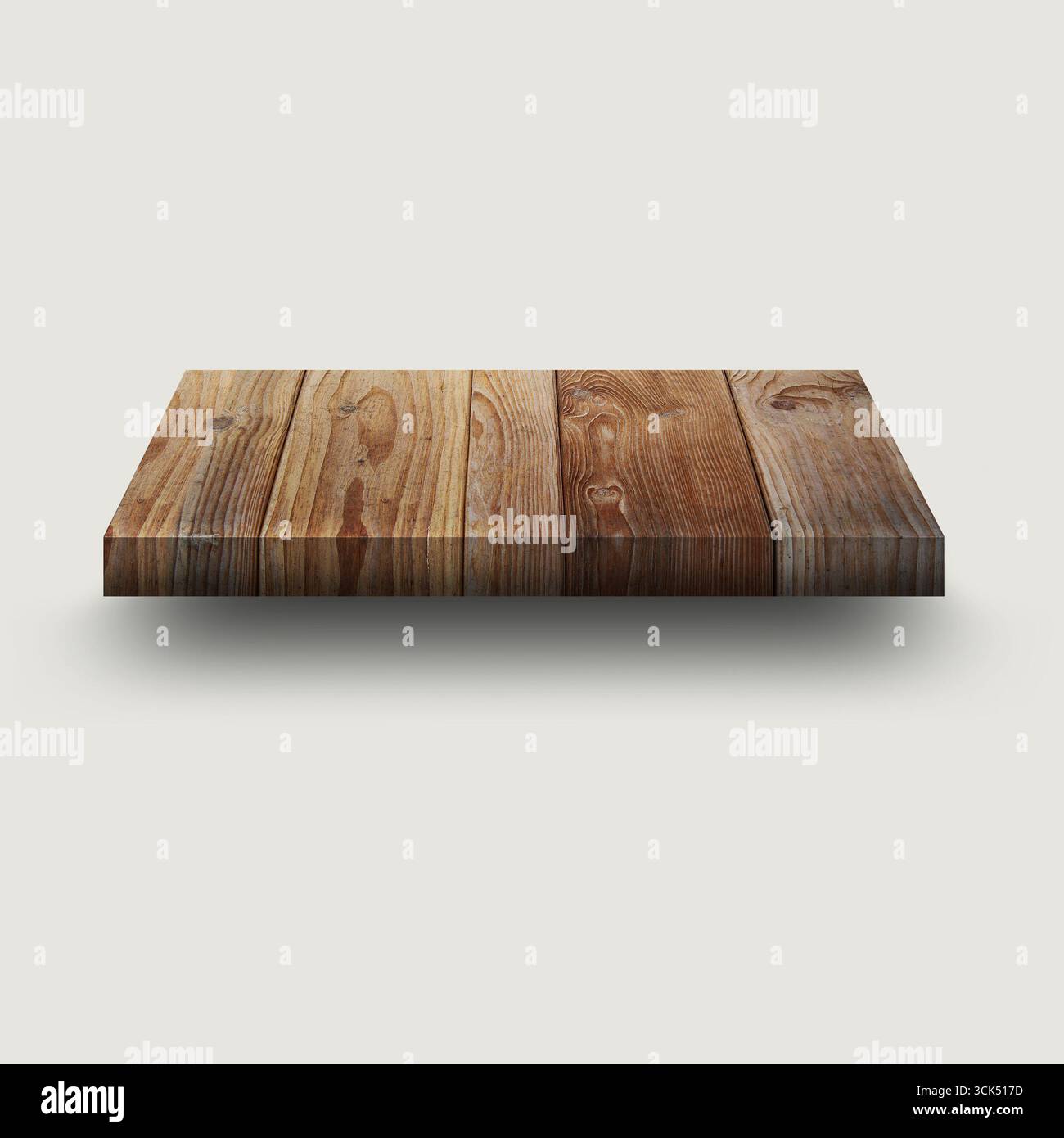 Eine Holzplattform mit strukturierter Oberfläche in verschiedenen Brauntönen, ideal für Präsentationen oder Präsentationen. Stockfoto