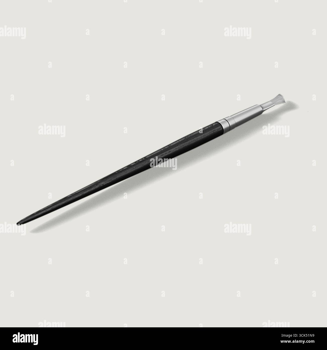Ein eleganter schwarzer Make-up-Pinsel mit silberner Ferrule für präzises Auftragen von Kosmetik. Stockfoto