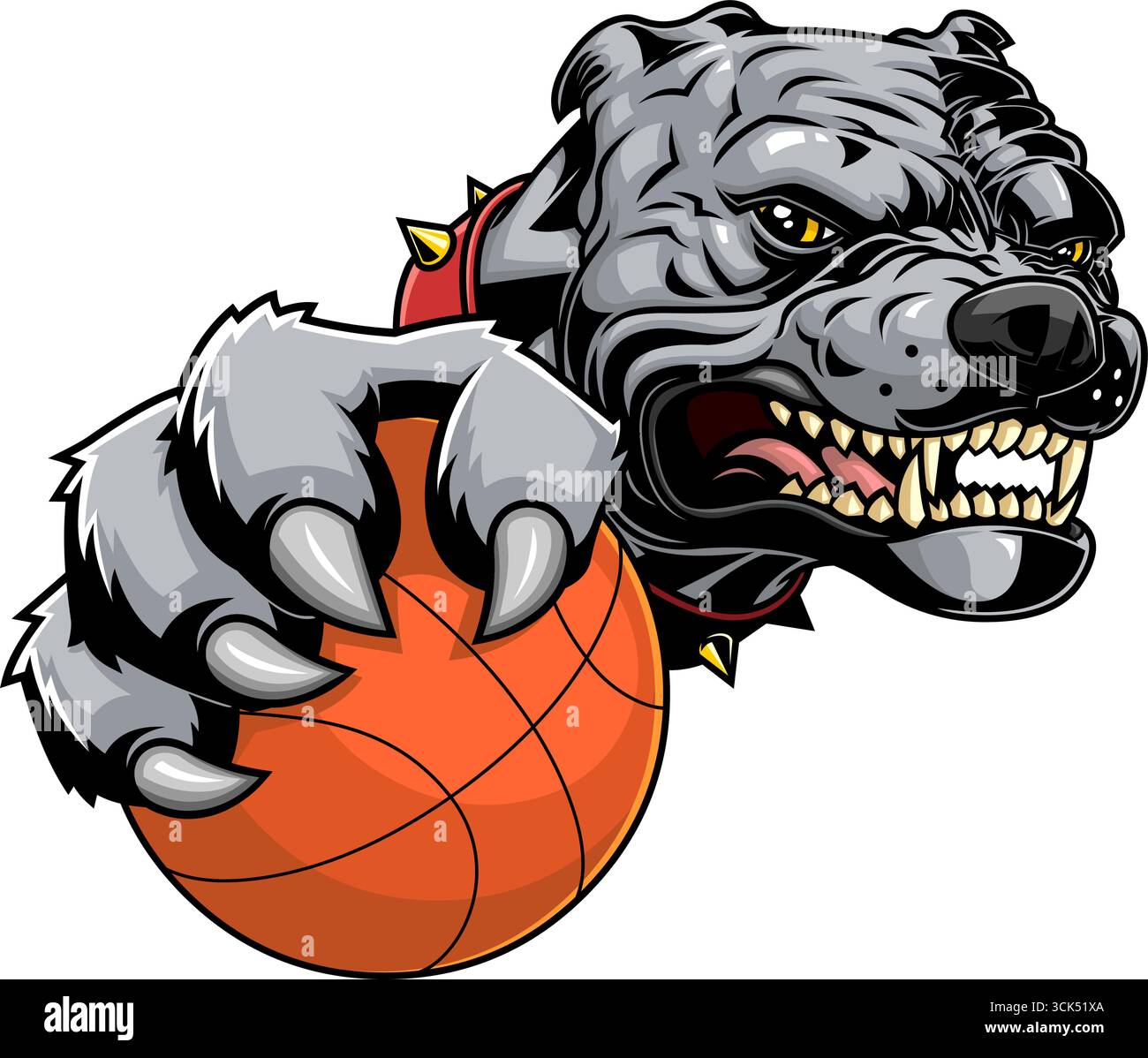 Leistungsstarkes Bulldog-Design Mit Basketball-Sportmaskottchen. Handgezeichnete Vektor-Illustration Isoliert Auf Transparentem Hintergrund Stock Vektor
