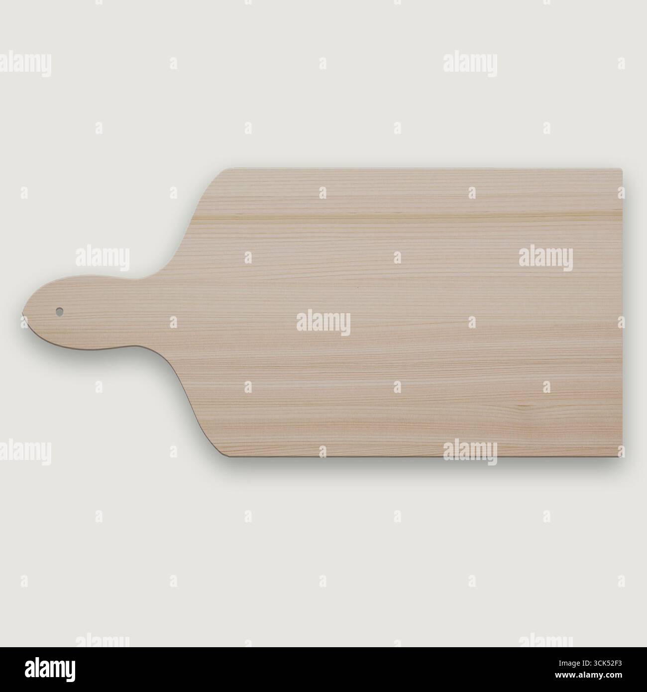 Ein hölzernes Schneidebrett mit Griff, das für die Zubereitung und das Servieren von Speisen entwickelt wurde. Stockfoto