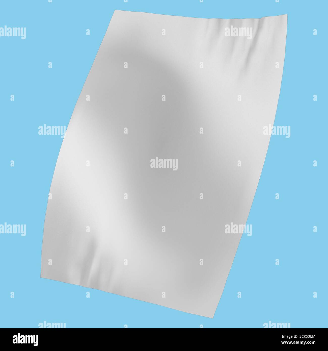 Ein glattes, leeres Blatt Papier mit subtilen Falten, die auf das Potenzial zum Schreiben oder Drucken hinweisen. Stockfoto
