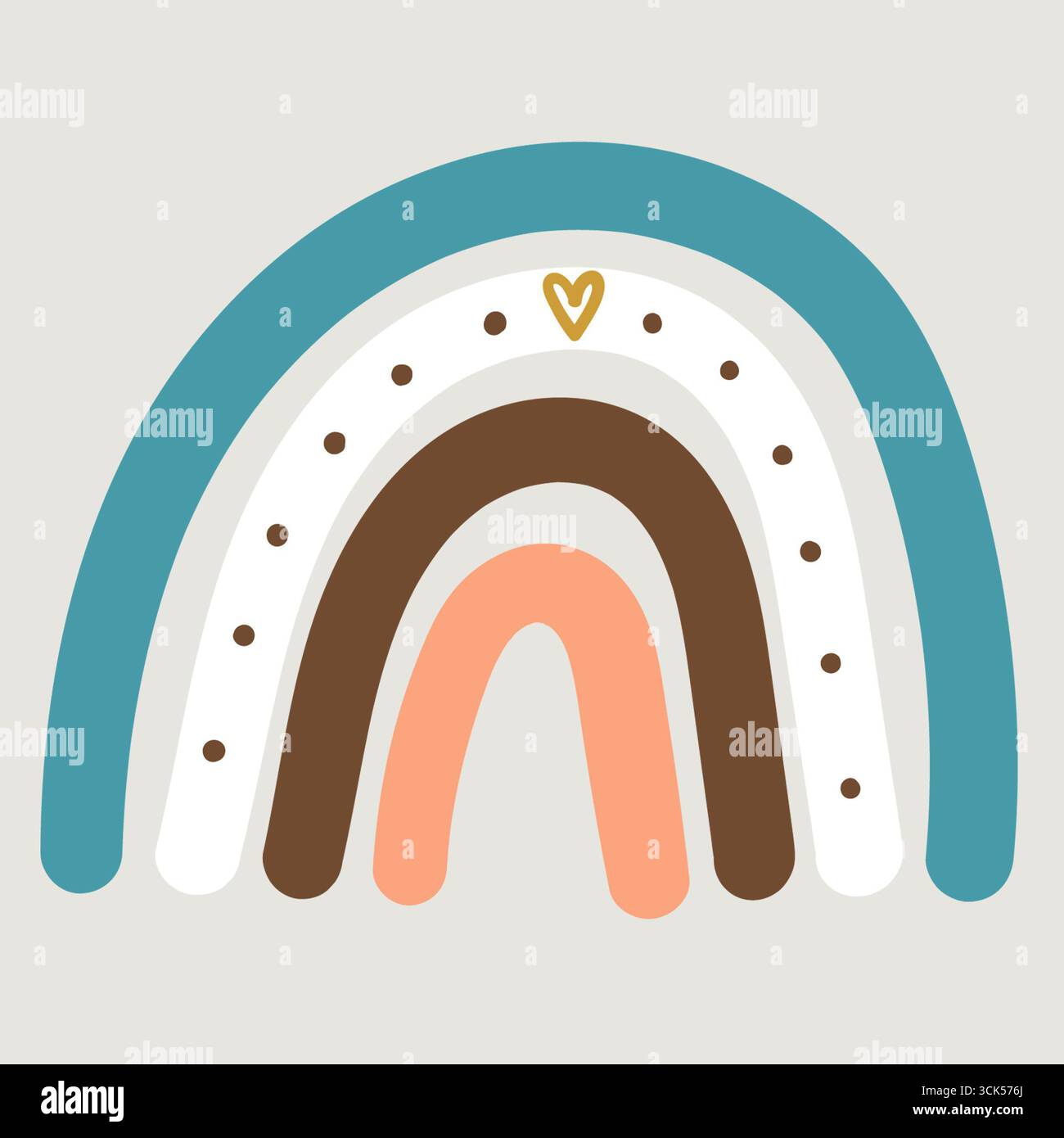 Eine farbenfrohe Illustration eines Regenbogens mit verschiedenen Bögen und einem Herzsymbol, die Positivität und Freude vermittelt. Stockfoto