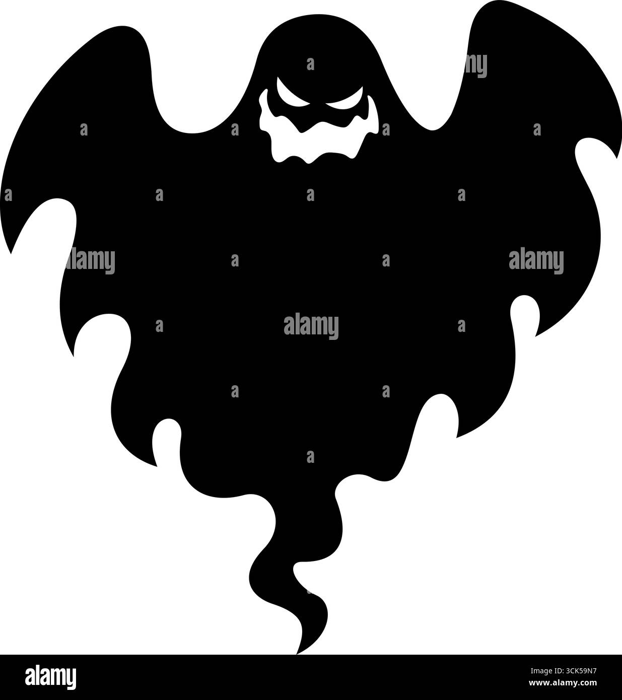 Gruselige Halloween-Geister-Schwarze Silhouetten. Handgezeichnete Vektor-Illustration Isoliert Auf Transparentem Hintergrund Stock Vektor